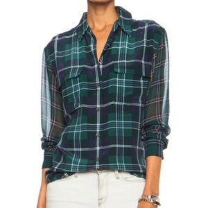 Equipment silk plaid blouse